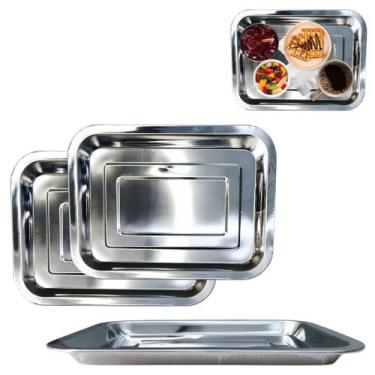 Imagem de 2 Bandejas em Aço Inox Retangular Para Servir Garçom 31cm - Chinatown
