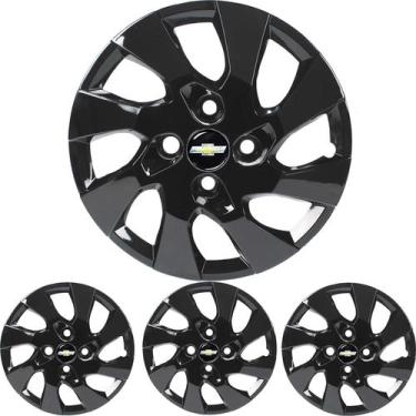 Imagem de JG 4 Calota Onix 2013 2014 2015 2016 Aro 14 Black Piano com Emblema - 