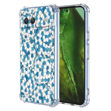 Imagem de JDYGWK Capa para Pixel 8A Google 8A, estampa floral transparente, silicone TPU macio, fina, à prova de choque, capa protetora antiarranhões para Google Pixel 8A, azul branco floral