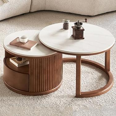 Imagem de AKALNNB Conjunto de 2 mesas de centro abertas, design de armazenamento de camada dupla, gavetas com trilhos de ranhura de madeira maciça, design anticolisão de 360°, para espaços pequenos