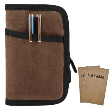 Imagem de Baizoy Capa para caderno de notas de campo para caderno de bolso de 8,5 x 14 cm com suporte de caneta com zíper, capa de caderno de esteno resistente à água para carteira planejadora de diário, inclui