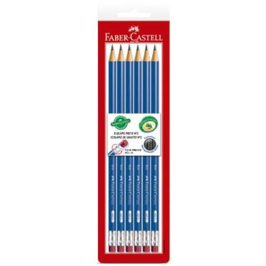 Imagem de Lápis Grafite Preto Ecolápis, Faber-Castell, Nº 2B, Redondo com Borracha, 6 Unidades