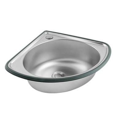 Imagem de FTOQWZXV Pia de canto montada na parede de aço inoxidável, 1 tigela, pia de cozinha, tigela única, lavatório de canto ()