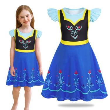 Imagem de Sukyfecde Fantasia de princesa para meninas, fantasias de Halloween, roupas de cosplay, roupas infantis de Natal e aniversário, Preto, azul, 7-8 Anos