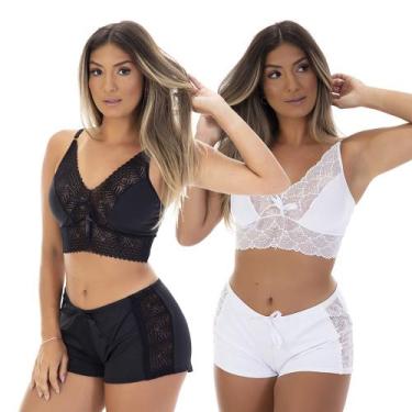 Imagem de Kit 2 Pijamas Baby Dolls Microfibra Renda Short Top - Dakota Lingerie 