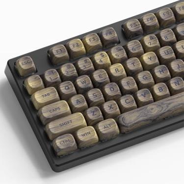 Imagem de OHY Teclas de perfil MOA, XVX Wood Keycaps PBT Double-Shot 130 peças conjunto de teclas retrô para teclado mecânico 61/64/75/84/87/104/108 layout com puxador de teclas, texturas de nogueira clara
