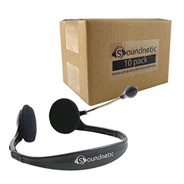 Imagem de Soundnetic Fones de ouvido para sala de aula a granel, pacote com 10 fones de ouvido estéreo descartáveis com microfone Boom e plugue de 3,5 mm – Ideal para escolas e testes