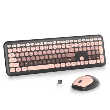 Imagem de iRoboosta Conjunto de teclado e mouse sem fio gradiente preto, máquina de escrever retrô de 2,4 GHz, teclado bonito de tamanho completo com teclado numérico, teclados silenciosos para casa e