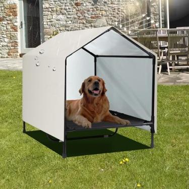 Imagem de CAREDPETS Casa Para Cães De Raças Grandes, Médias E Cama Elevada, Berço Com Dossel, Abrigo À Prova D'Água Sol, Tenda Sombra Externa (39" X 30" 34")
