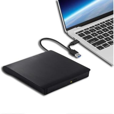 Imagem de Gravador externo portátil USB 3.0 com compartimento para CD/DVD-RW da VikTck com cabo USB integrado para MacBook/laptop/desktop (preto)