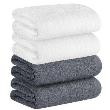 Imagem de WubbaLubba Pacote com 4 toalhas de banho extragrandes 76 x 152 cm, 100% algodão, maior e mais leve, mais rápido de secar, super macio e absorvente, perfeito para banheiro branco
