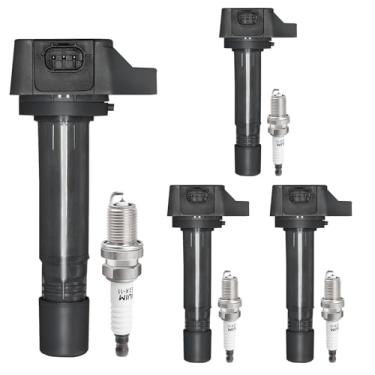 Imagem de FFFauto Conjunto de 4 bobinas de ignição e velas de ignição de irídio compatíveis com Honda Civic 2006-2011 L4 1,8L substituições a gasolina #UF582 9807B561BW