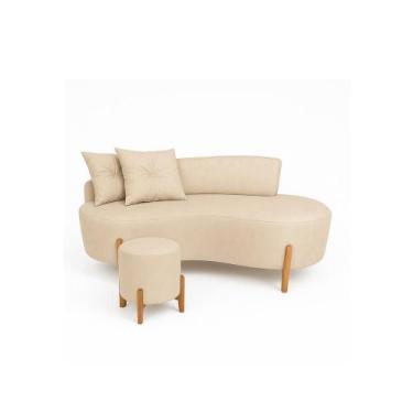 Imagem de Conjunto Sofá Curvo Orgânico + 01 Puff Luna Boucle Bege - Montanaris D