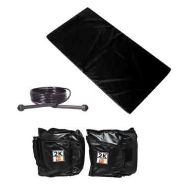 Imagem de Kit Colchonete Preto + Corda de Pular + Par de Caneleira De Peso 2kgs 