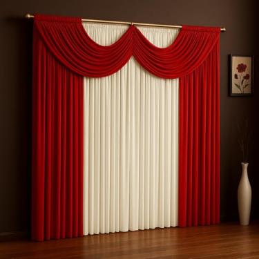 Imagem de Cortina Paris Com Bandô 2,00 m x 1,70 m Sala/Quarto em Malha (Vermelho Com Palha)