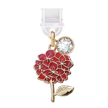 Imagem de ELISE & FONDA TP697 Tipo-C porta de carregamento plugue antipoeira pequena flor rosa pingente de telefone celular para iPhone 15/16/Samsung/OnePlus/Xiaomi/oppo telefones Android (vermelho)