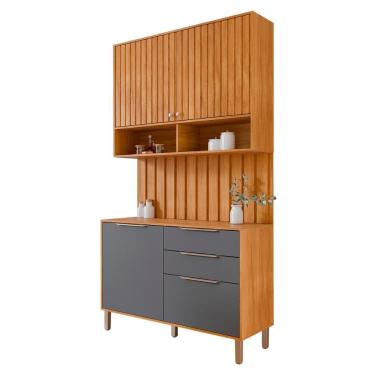 Imagem de Armário Aéreo Com Balcão Painel Divina 120cm 4 Portas E 2 Gavetas Cinamomo/Titanium