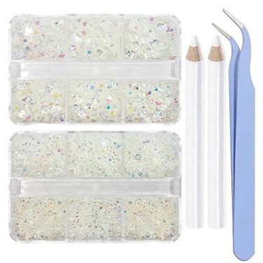 Imagem de 5300 peças transparentes AB sem hotfix pedras preciosas redondas de resina strass kit 4 tamanhos mistos (2-5 mm) com caneta e pinça para unhas artesanato maquiagem olhos DIY presente de Natal roupas garrafas de telefone