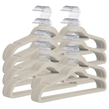 Imagem de Jogo Kit 100 Cabide Adulto de Veludo Antideslizante Slim Ultrafino - Conjunto Ideal para Roupa Calça Camiseta (Bege)