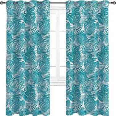Imagem de Cortinas blecaute azul claro para quarto - Cortinas escurecidas com isolamento térmico para sala de estar, L 182 x C 213 cm azul claro turquesa branco
