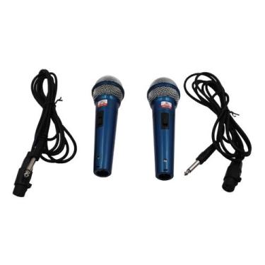 Imagem de kit 2 Microfones Dinâmico Profissional C/ Fio Azul Importado - Jiaxi