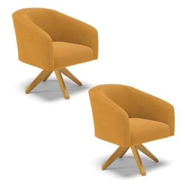 Imagem de Poltrona Decorativa Giratória MA30 kit 2 Stella Bouclê Mostarda D03 - 