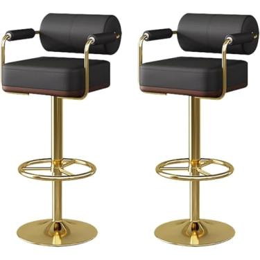 Imagem de Conjunto De 2 Bancos Br Altura Ajustável Nd 360° Rottion Br Bancos Com Bckrest Nd Footsrest Br Stools Modern, Beige, Gold feet