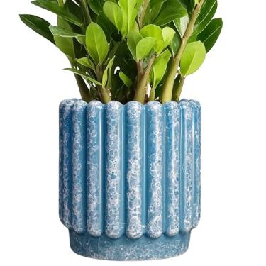 Imagem de Ceramicfor Vaso de cerâmica - vasos de cerâmica de 19 cm com orifício de drenagem, vasos de flores decorativos para ambientes internos e externos, vaso redondo canelado, decoração de casa, presentes