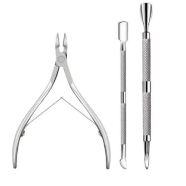 Imagem de Tesoura para cutícula de unha 3 peças, aço inoxidável, ferramentas para manicure e pedicure, tesoura prateada, alicate, ferramenta para cortar cutícula de unha, BH01