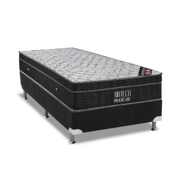 Imagem de Cama Box Solteiro: Colchão Molas Bonnel Ortobom Nanolastic Airtech Progressive + Base Black(88X188)