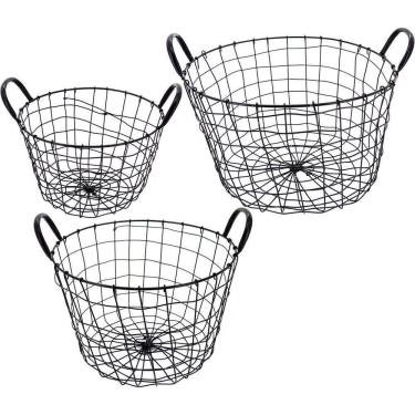 Imagem de Wire Cesta Metal Preto 3Pç Redondo