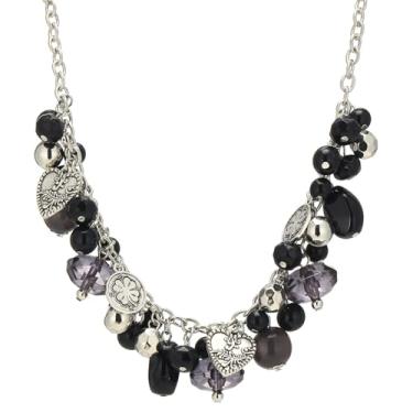 Imagem de Colar feminino de contas grossas com pingente de prata, colar boêmio, bijuteria, presente de aniversário para ela, 17 inches, Resina, Sem Pedra Preciosa