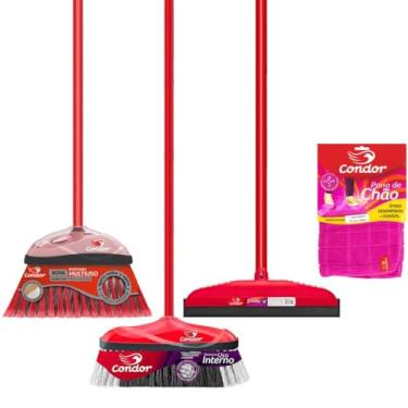 Imagem de Kit 1 Vassoura Interna 1 Vassoura externa 1 Rodo 30cm 1 Pano