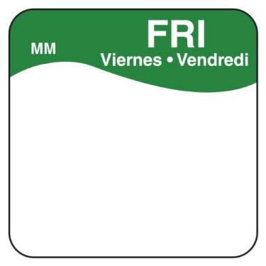Imagem de DayMark IT1100345 MoveMark Etiqueta removível trilíngue dia da semana, sexta-feira, 2,5 cm x 2,5 cm, verde (rolo de 1000)