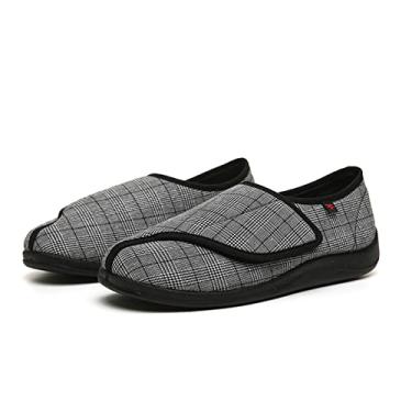 Imagem de Chinelos Para Diabéticos Masculinos, Sapatos De Caminhada Confortáveis Com Fechamento Ajustável Para Pés Inchados Idosos Edema Fascite Plantar Joanetes Artrite(Black,38 EU)