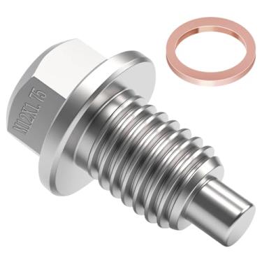 Imagem de Aienxn Bujão de drenagem de óleo magnético M12 x 1,75, parafuso de porca de drenagem de óleo de aço inoxidável com arruela de esmagamento de junta de cobre para modelos M12 × 1,75