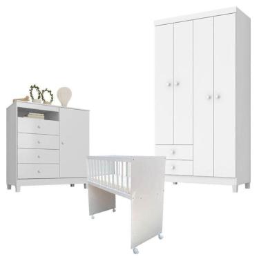Imagem de Quarto Bebê 4 Portas Ternura Baby E Mini Berço Moisés Alegria Com Colchão Branco - Incorplac