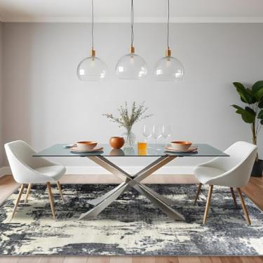 Imagem de 1 Tapete Belga Sala de Jantar Mesa Grande Es Mo 200 x 250 Vr (D7Mod Cinza Azul Bege Preto Marfim - Moderno Manchado Abstrato)