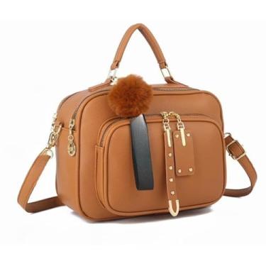 Imagem de Bolsa Feminina Com Chaveiro Pompom Tira Colo Faixa de Mão De Couro Tranversal (Preta - GD069#)