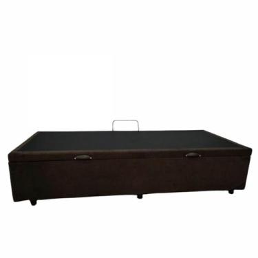 Imagem de Cama Solteiro Marrom Corino com Armazenamento Baú Blindada e Reforçada