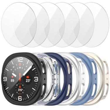 Imagem de JZK Protetor de tela para Galaxy Watch 8 de 40 mm - [6+6] Pacote com capa protetora + protetor de tela de vidro temperado, cobertura total, capa protetora rígida de policarbonato HD, capa fina para