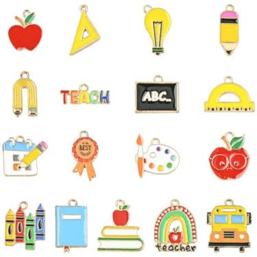 Imagem de UR URLIFEHALL 34 peças, 17 estilos, pingentes esmaltados para professores, lápis de livro fofo, pingentes de maçã, pingentes para colar faça você mesmo, pulseira, brinco, artesanato, acessório de