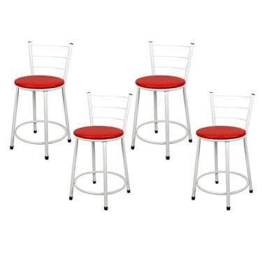 Imagem de Jogo 4 Banqueta Baixa Para Cozinha Branca Assento Vermelho