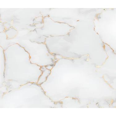 Imagem de Papel De Parede Adesivo Mármore Branco Cinza Com Linhas Douradas 10m