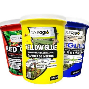 Imagem de Super Kit Cola Entomológica ColeAgró  3 Cores Vermelha, Azul e Amarela
