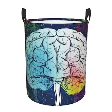 Imagem de Imagem geométrica do cérebro com cesta de lavanderia científica, dobrável, impermeável, cesto de armazenamento de roupas com alças, pano Oxford, organizador de brinquedos, cesta para banheiro