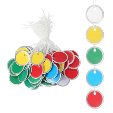 Imagem de PATIKIL Etiquetas de chave de aro de metal de 3,5 cm, pacote com 100 etiquetas de papel redondas em branco, chaveiros graváveis, identificadores com cordão atado para porta de carro, gaveta, chaveiro