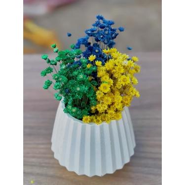 Imagem de Arranjo de Flores Sempre-Vivas Naturais em Vaso Decorativo, 15 cm, Branco com Padrão Art Déco (10)