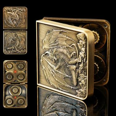 Imagem de 7 in 1 Spinner Metal DND Dice Set subitable for Dungeons & Dragons –Hand-Carved Dragon Design in Magnetic Iron Box （Gold）