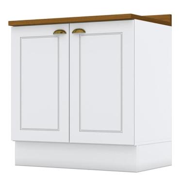 Imagem de Balcão 2 Portas 80cm Americana Branco Com Tampo Nature - Móveis Henn Branco-nature